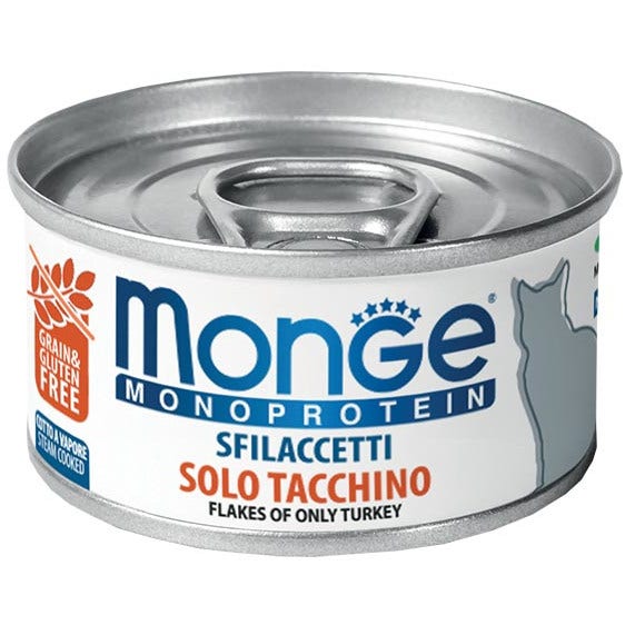Monge Monoprotein Sfilaccetti Solo Tacchino Cibo Umido Per Gatti Adulti 80g