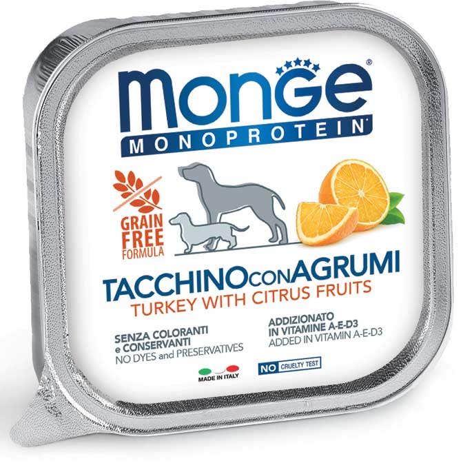 Monge Monoprotein Tacchino Con Agrumi Cibo Umido Per Cani Adulti 150g