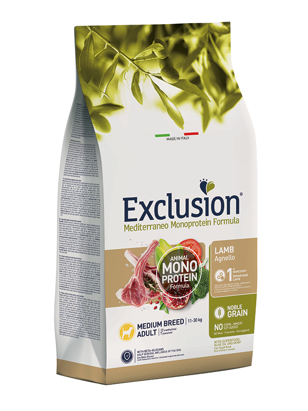 Exclusion Mediterraneo Monoprotein Formula Noble Grain Lamb Crocchette Con Agnello Per Cani Adulti Taglia Media Sacco 3kg