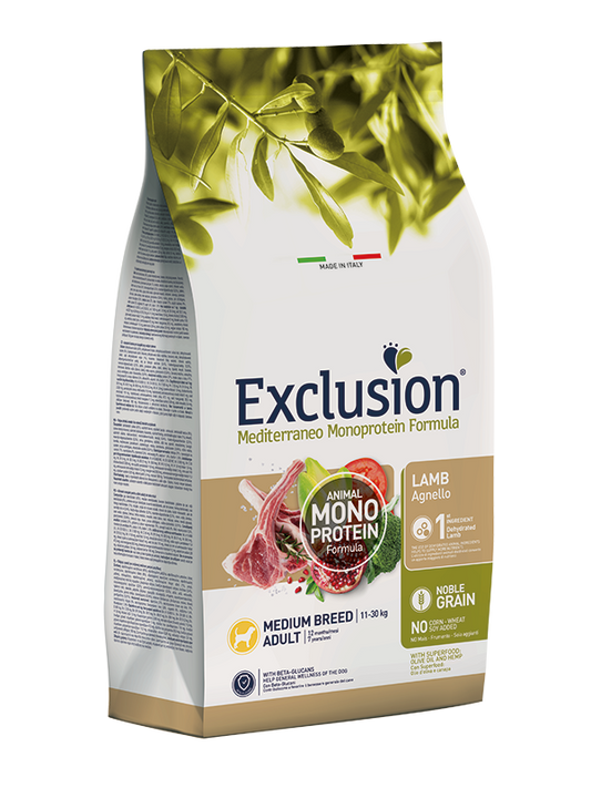 Exclusion Mediterraneo Monoprotein Formula Noble Grain Lamb Crocchette Con Agnello Per Cani Adulti Taglia Media Sacco 3kg