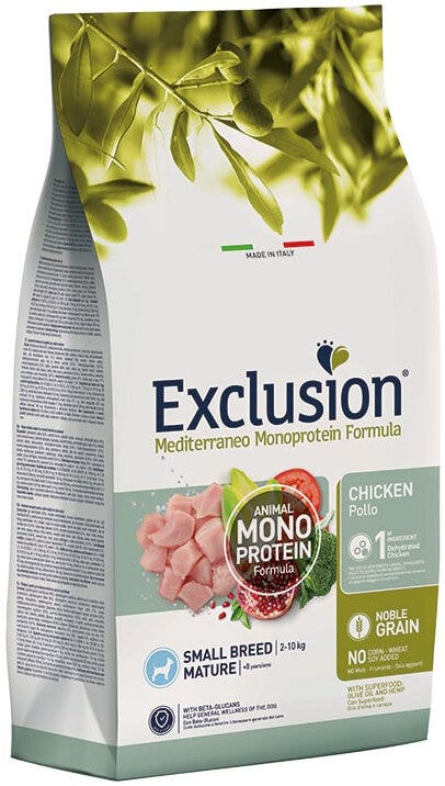 Dorado Exclusion Mediterraneo Monoprotein Noble Grain Mature Small Breed Con Pollo Cibo Secco Per Cani 500g