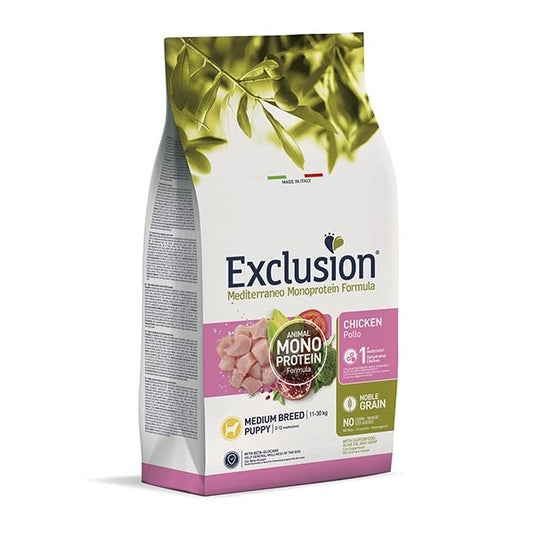 Exclusion Mediterraneo Monoprotein Crocchette Al Pollo Per Cani Cuccioli Taglia Media Sacco 12 Kg