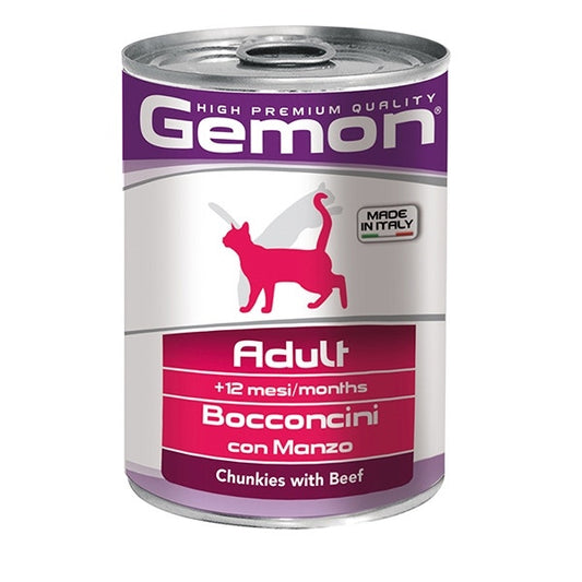 Gemon Bocconcini Manzo Cibo Umido Gatti Adulti Barattolo 415 g