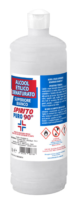 SPIRITO PURO 90 GRADI ALCOOL ETILICO DENATURATO SUPERIORE BIANCO 1 LITRO