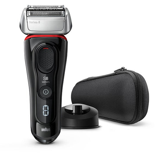 Braun Rasoio Series 8 Wet&Dry 8340s Con Base Di Ricarica E Custodia Da Viaggio Nero/Rosso