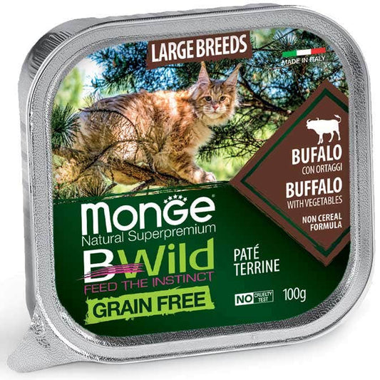 Monge B Wild Grain Free Bufalo Con Ortaggi Cibo Umido Per Gatti Adulti E Cuccioli Taglia Grande 100g