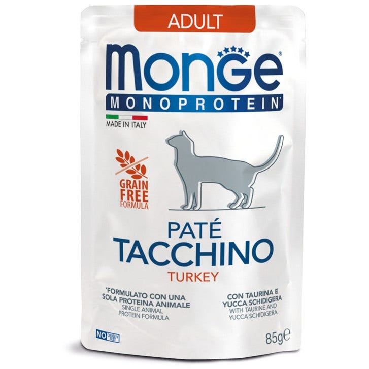 Monge Monoprotein Paté Tacchino Cibo Umido Per Gatti Adulti 85g