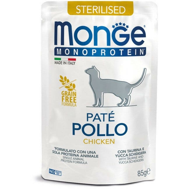 Monge Monoprotein Sterilised Paté Pollo Cibo Umido Per Gatti Adulti Sterilizzati 85g