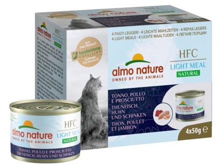 Almo Nature Natural Light Meal Cibo Umido Tonno Pollo E Prosciutto Per Gatti Adulti 4x50g