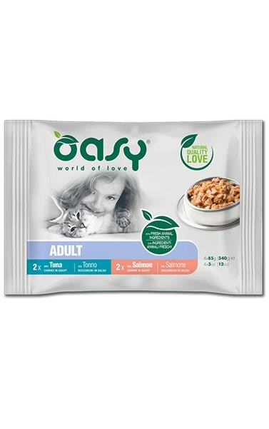 Oasy Bocconcini In Salsa Per Gatti Adulti Multipack Fish Selection 4x85g