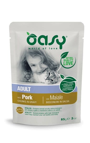 Oasy Wet Cat Bocconcini In Salsa Con Maiale Per Gatti Adulti Sterilizzati 85g