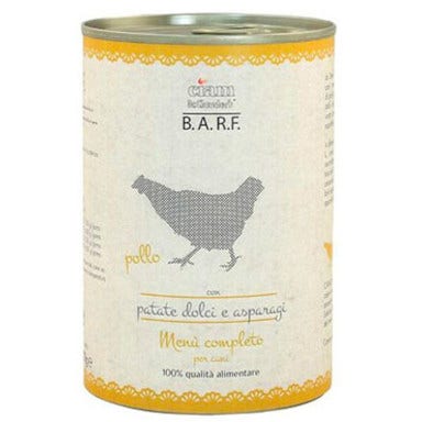 Barf Menu Completo Cibo Umido Trito Di Pollo Con Patate Dolci E Asparagi Per Cani Lattina 400g