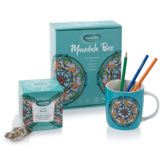 Neavita Mandala Box Blu Mug Ceramica+ Infuso Relax + Kit Per Colorare