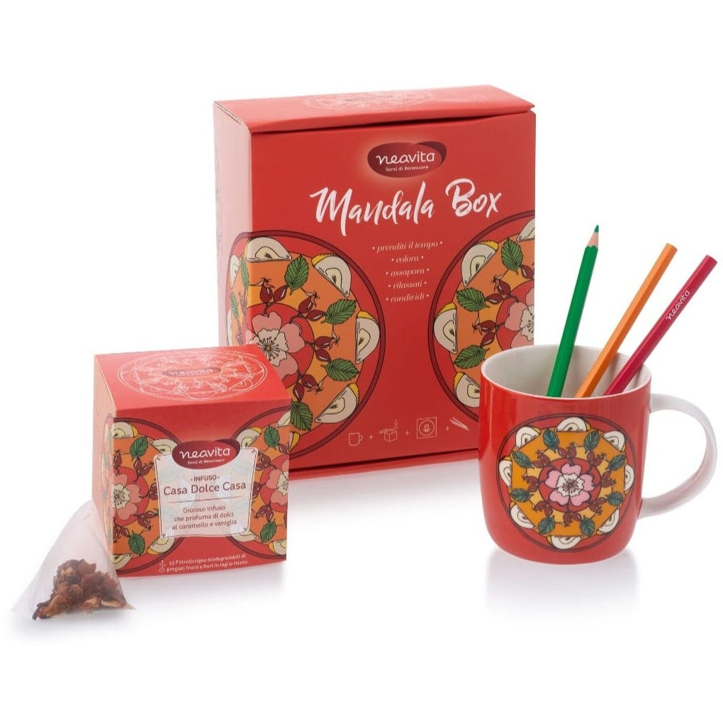 Neavita Mandala Box Rosso Mug Ceramica+ Infuso Casa Dolce Casa+ Kit Per Colorare