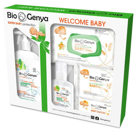 Biogenya Cofanetto Welcome Baby Bagnetto Delicato + Pasta Protettiva + Salviette Igiene + Salviette Ciuccio