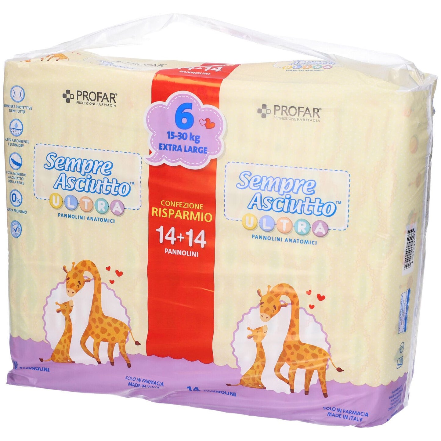 PROFAR Sempre Asciutto Ultra Confezione Risparmio Taglia 6 (15-30 kg) 14+14 pannolini