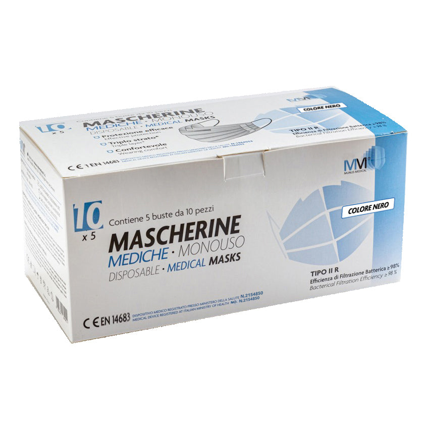 MUNUSMED Mascherina Chirurgica IIR Nera 50pz