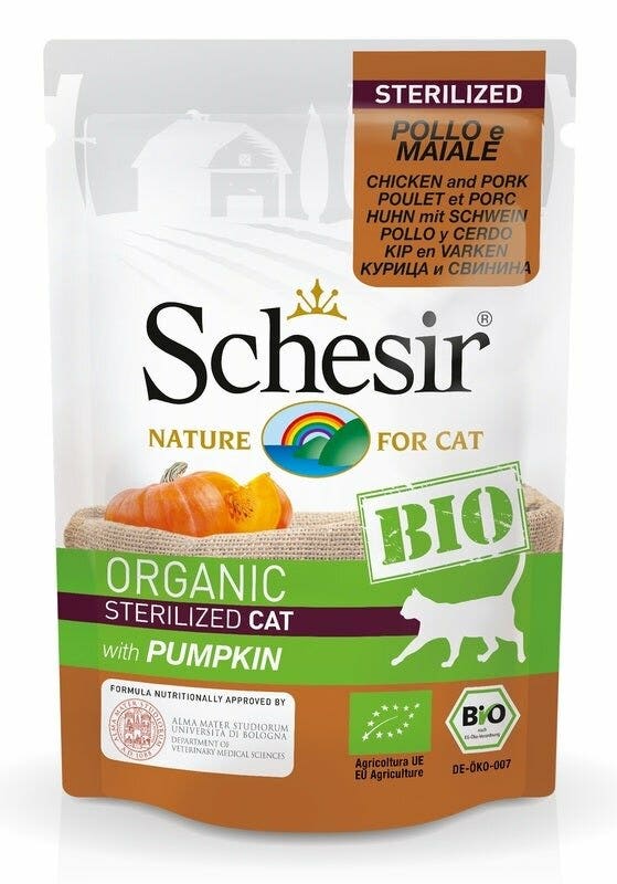 Schesir Organic Bio Paté Al Pollo E Maiale Con Zucca Per Gatti Adulti Bustina 85g