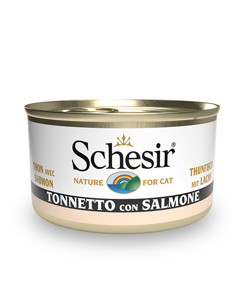 Schesir Tonnetto Con Salmone Cibo Umido Gatti Adulti Lattina 85g