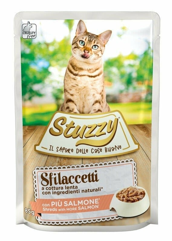 Stuzzy Sfilaccetti Con Più Salmone Cibo Umido Gatti Adulti Bustina 85g