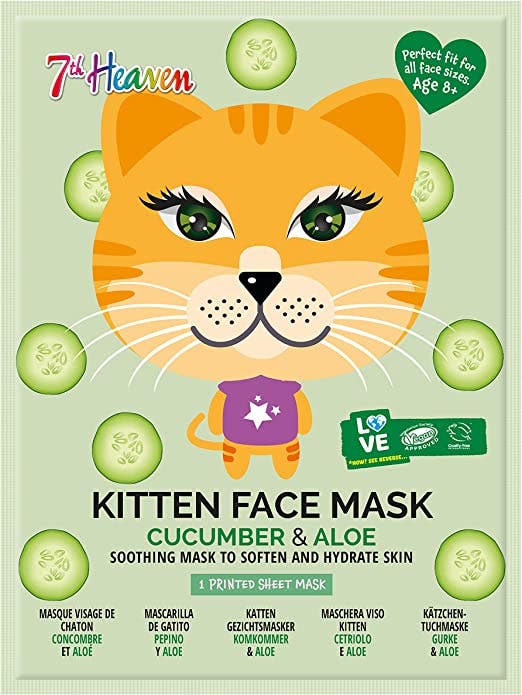 7th Heaven Maschera Viso Tessuto Stampa Gattino Adulti /Bambini 8 Anni+