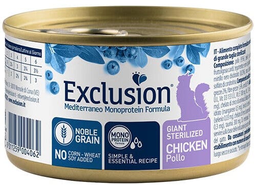 Exclusion Mediterraneo Noble Grain Gatto Adulto Sterilizzato Al Pollo Lattina 85gr