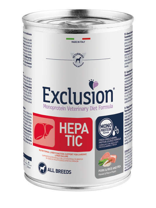 Exclusion Veterinary Diet Hepatic Pork Rice And Pea Cani Adulti Lattina 400gr