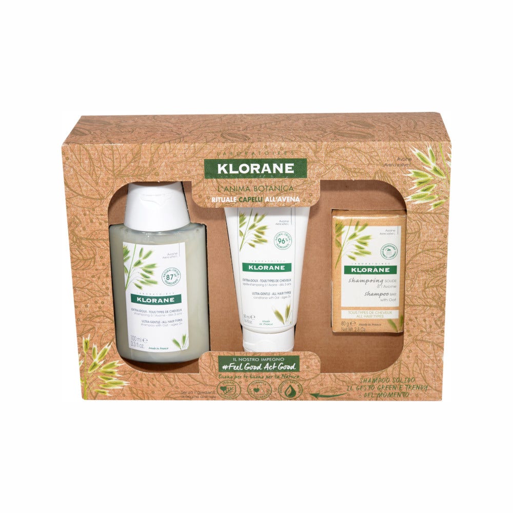 Klorane Cofanetto Rituale Capelli Normali All'Avena Shampoo 100ml + Balsamo 50ml + Shampoo Solido 80g