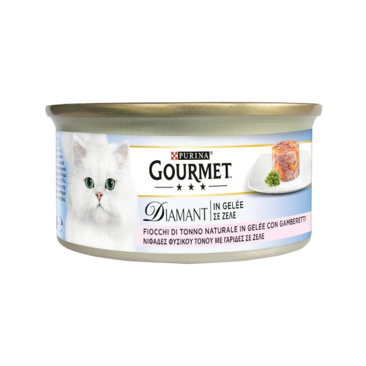 Purina Gourmet Diamant Fiocchi Tonno Naturale GelÉe Con Gamberetti Per Gatti Lattina 85g