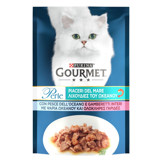 Purina Gourmet Perle Piaceri del Mare Filettini in Salsa Pesce dell'Oceano e Gamberetti 85g