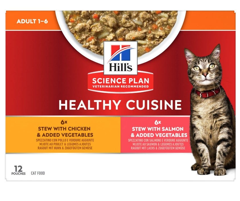 Hill's Science Plan Healthy Cuisine Multipack Umido Gatto Gusti Assortiti Pollo/Salmone Bustine 12x80gr