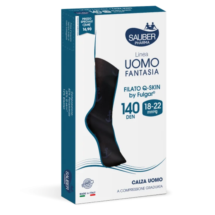 Calza Uomo Fantasia 140 Micro Pois Verde/Bianco su Nero Tg.S-M Sauber
