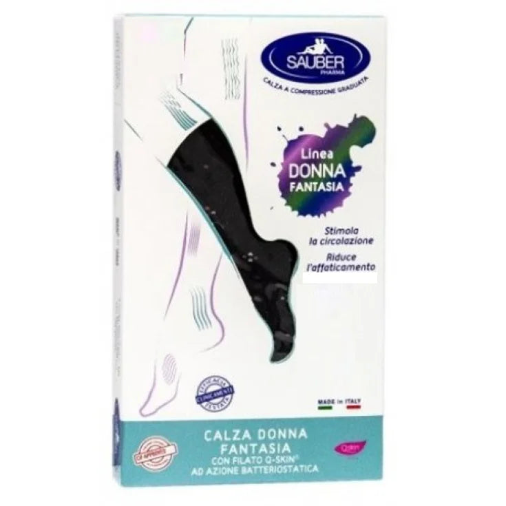 Sauber Calza Donna Fantasia 70 Pop Geranio Nero Tg.L-XL