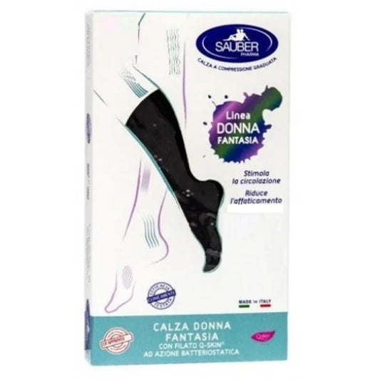 Sauber Calza Donna Fantasia 70 Pop Geranio Nero Tg.L-XL
