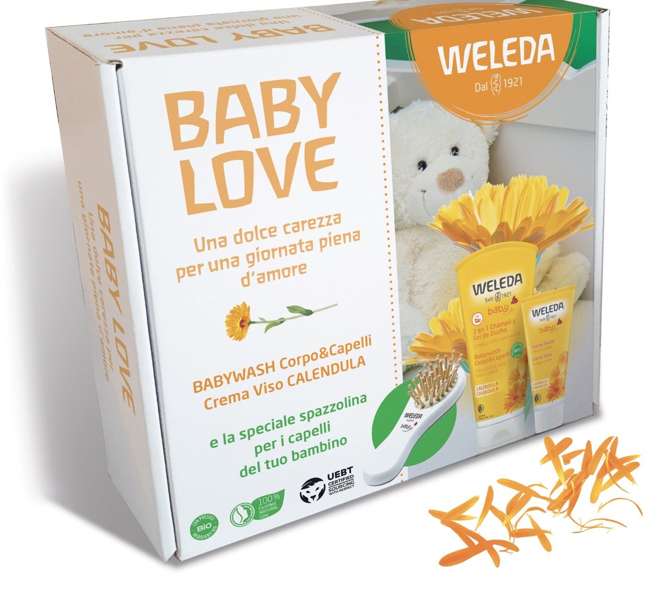 Weleda Cofanetto Baby Bagnoschiuma 50ml + Crema Viso Calendula 200ml + Spazzolina
