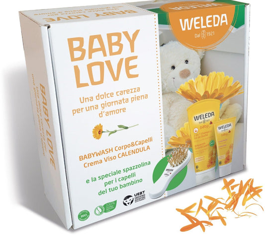 Weleda Cofanetto Baby Bagnoschiuma 50ml + Crema Viso Calendula 200ml + Spazzolina