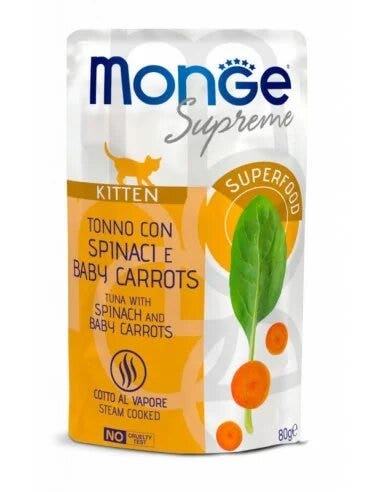 Monge Supreme Busta Kitten Tonno Spinaci E Miini Carote Per Gattini 80g
