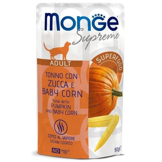 Monge Supreme Busta Adulto Tonno con Zucca e Mais Per Gatti Adulti 80g