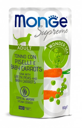 Monge Supreme Pezzetti Di Tonno Con Piselli E Baby Carrots Per Gatti Adulti Busta 80g