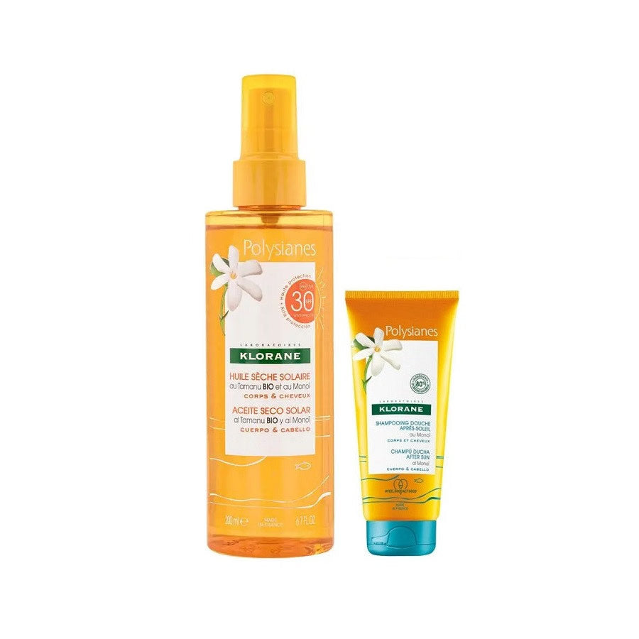 Klorane Polysianes Olio al Tamanu Bio e Monoï 200ml + Shampoo Doccia Doposole al Monoï 75ml