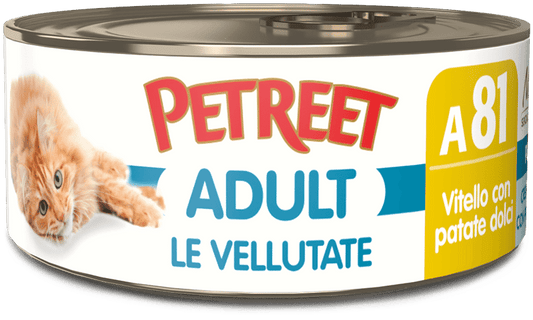 Petreet Vellutate Vitello Con Patate Dolci Cibo Umido Gatto Adulto Barattolo 70g