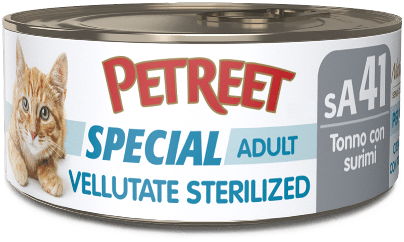 Petreet Vellutate Tonno Con Surimi Aroma Granchio Cibo Umido Gatto Sterilizzato Barattolo 70g