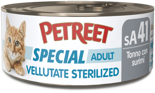 Petreet Vellutate Tonno Con Surimi Aroma Granchio Cibo Umido Gatto Sterilizzato Barattolo 70g