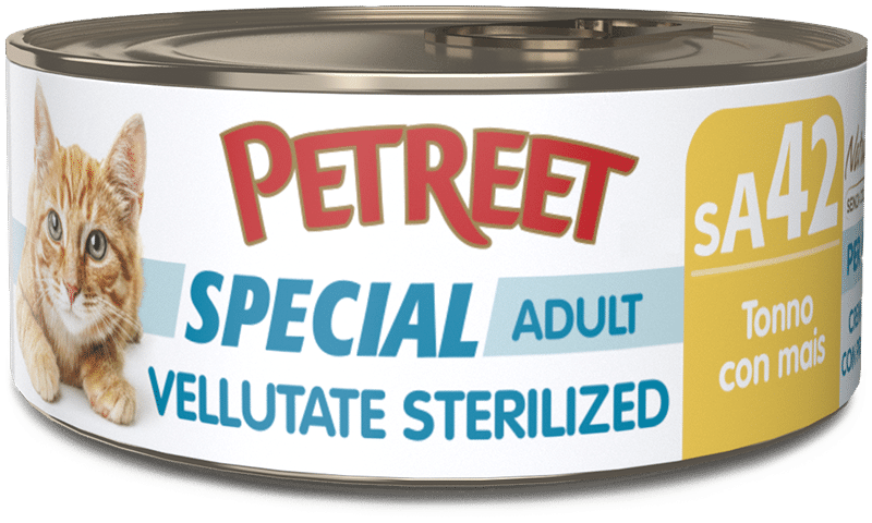 Petreet Vellutate Tonno Con Mais Cibo Umido Gatto Sterilizzato Barattolo 70g