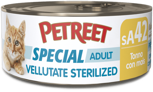 Petreet Vellutate Tonno Con Mais Cibo Umido Gatto Sterilizzato Barattolo 70g