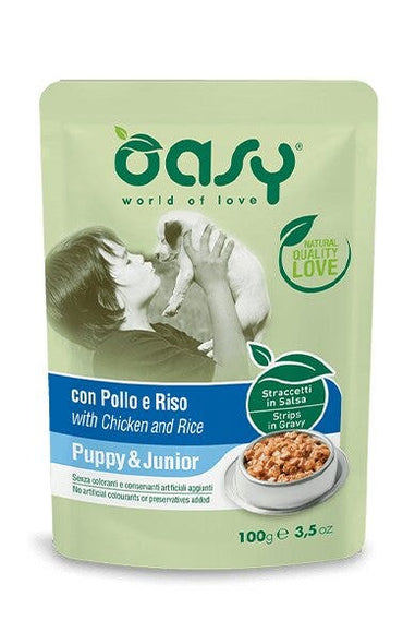 Oasy Straccetti In Salsa Con Pollo E Riso Per Cuccioli Bustina 100g