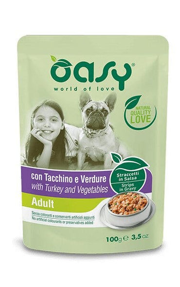 Oasy Straccetti In Salsa Con Tacchino E Verdure Per Cani Adulti Bustina 100g