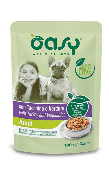 Oasy Straccetti In Salsa Con Tacchino E Verdure Per Cani Adulti Bustina 100g