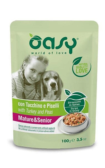 Oasy Straccetti In Salsa Con Tacchino E Piselli Per Cani Adulti/Anziani Bustina 100g