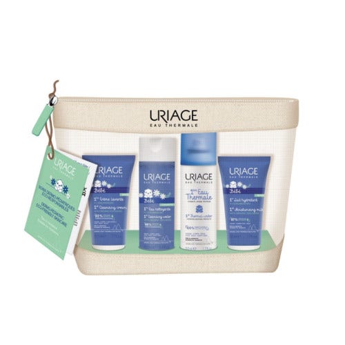 Uriage Trousse Da Viaggio Bambini Crema Detergente 50ml + Acqua Detergente 100ml + Acqua Termale 50ml + Latte Idratante 50ml